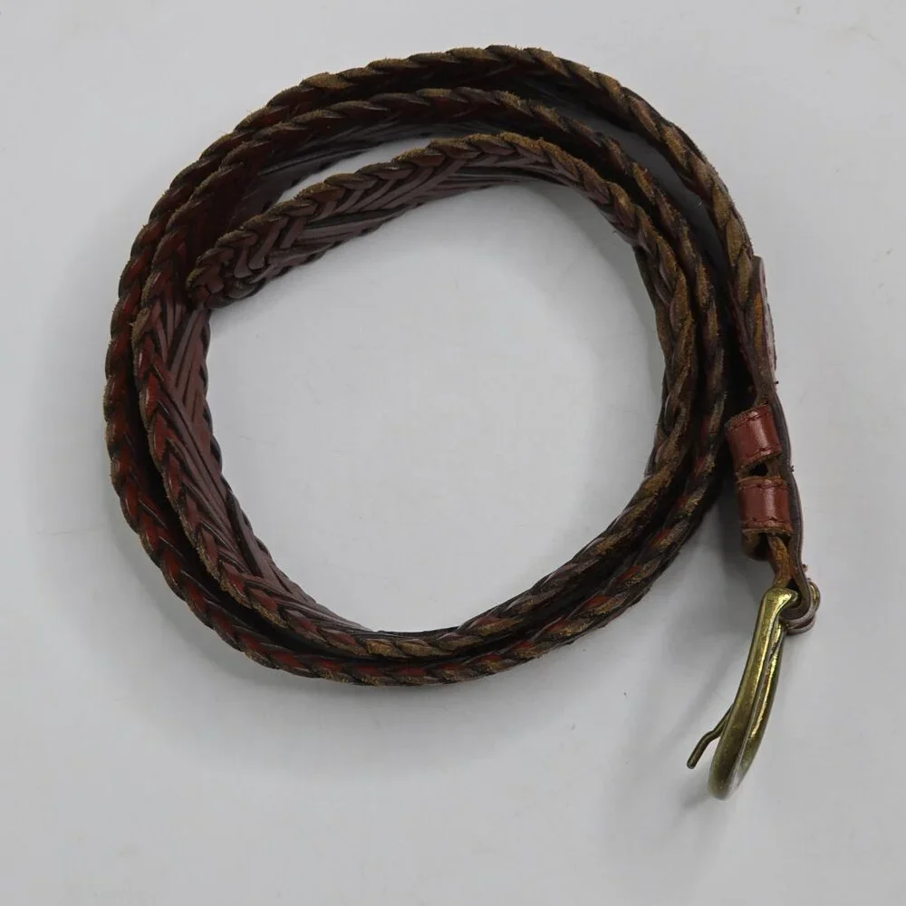 Fossil Braided Genuine Leather Women's Belt L‎ 38 Double Keeper Brown BT7901